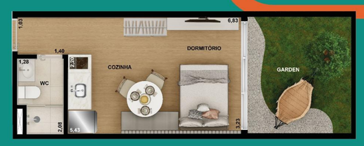 Planta 04 - 1 dorm 34,07m� - garden