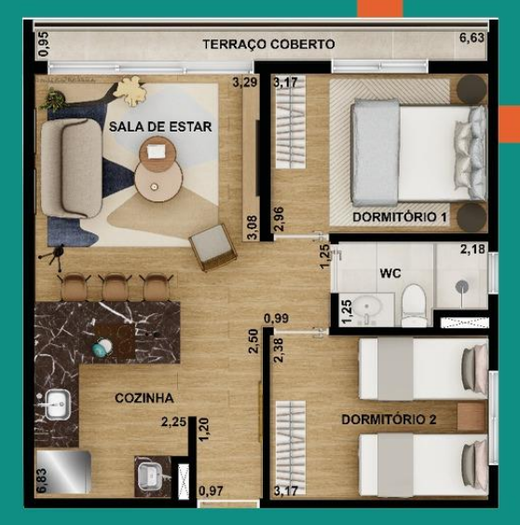 Planta 06 - 2 dorm 48,61m�