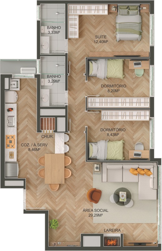 Planta 05 - 3 dorm 92m²