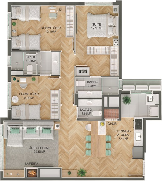Planta 06 - 3 dorm 103m²
