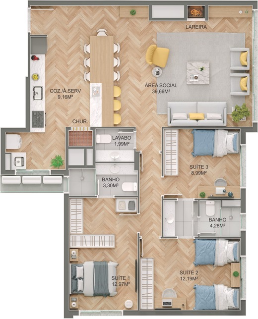 Planta 07 - 3 dorm 114m²