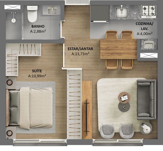 Planta 01 - 1 dorm 37,09m�