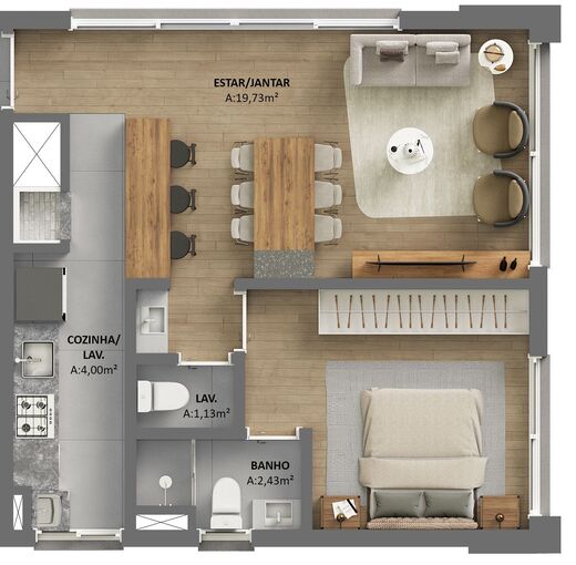 Planta 03 - 1 dorm 51,74m�