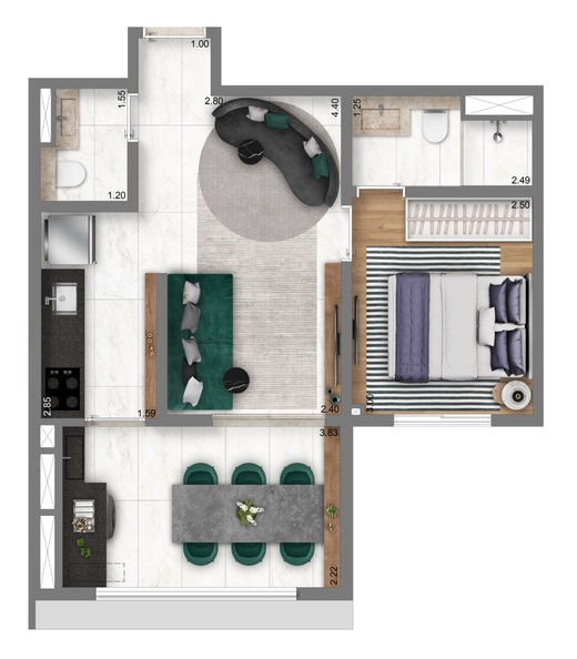 Planta 01 - 1 dorm 44m�