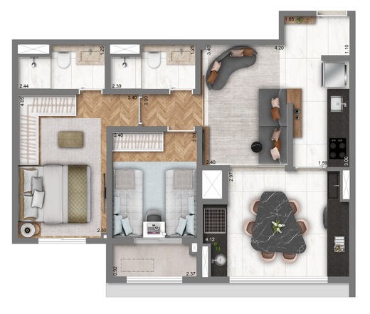 Planta 02 - 2 dorm 63m�