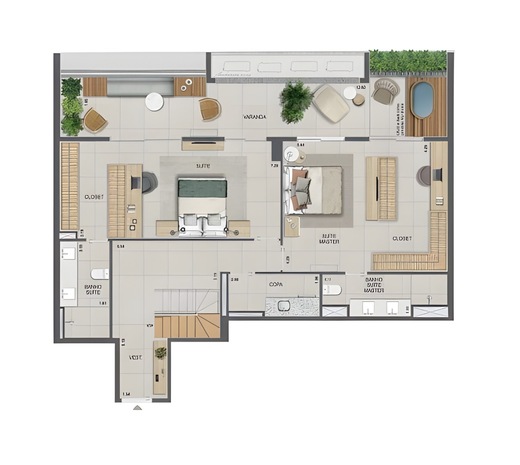 Planta 13 - 2 dorm 250,89m² - cobertura duplex - inferior - opção