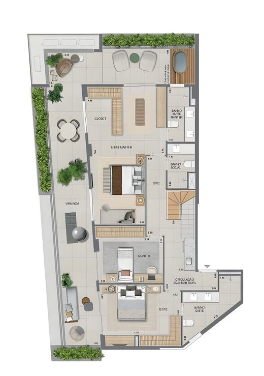 Planta 16 - 3 dorm 332,30m² - cobertura duplex - inferior - opção