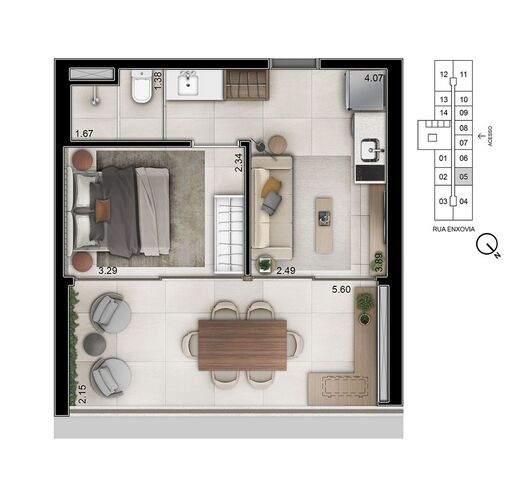 Planta 02 - 1 dorm 40m²
