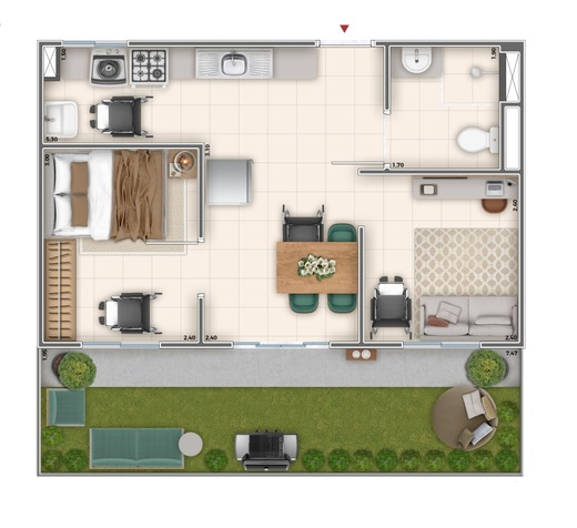 Planta 03 - 1 dorm 50,81m² - garden