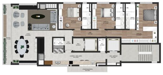Planta 01 - 3 dorm 184,73m�