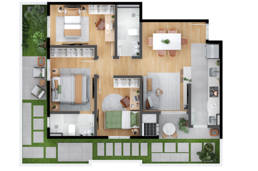 Planta 04 - 3 dorm 91,75m - garden