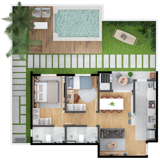 Planta 06 - 2 dorm 113,50m - garden