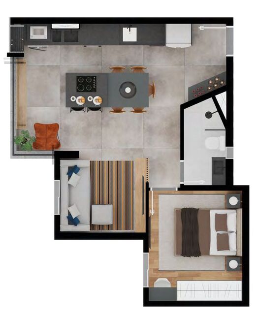 Planta 02 - 1 dorm 44,20m² - Integrado