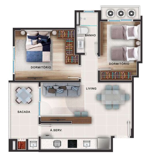 Planta 01 - 2 dorm 59,04m²