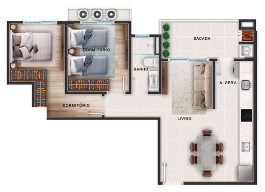 Planta 02 - 2 dorm 60,44m²