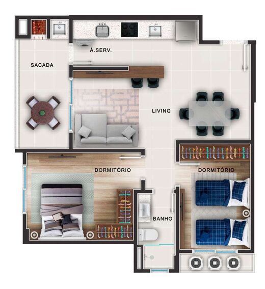 Planta 03 - 2 dorm 61,44m²