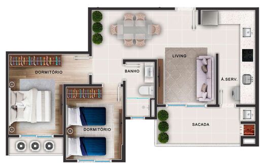 Planta 04 - 2 dorm 62,22m²