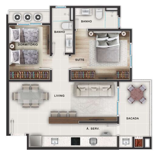 Planta 05 - 2 dorm 68,06m²