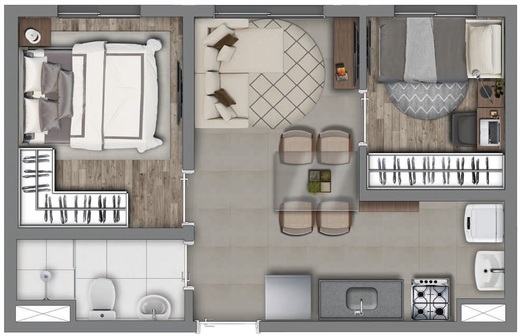 Planta 01 - 2 dorm 34m�