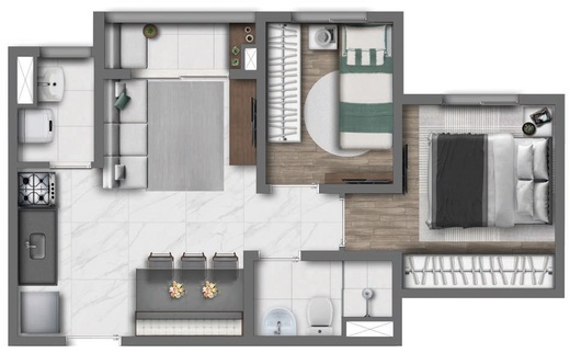 Planta 02 - 2 dorm 39m�