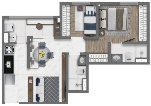 Planta 05 - 2 dorm 49,73m� - op��o