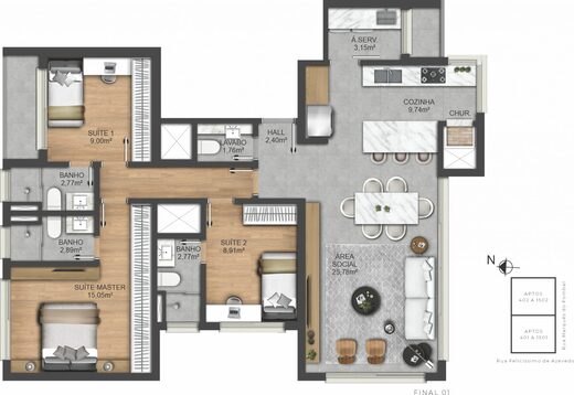 Planta 01 - 3 dorm 112m�