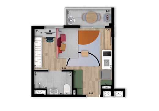 Planta 01 - 1 dorm 25m� - studio