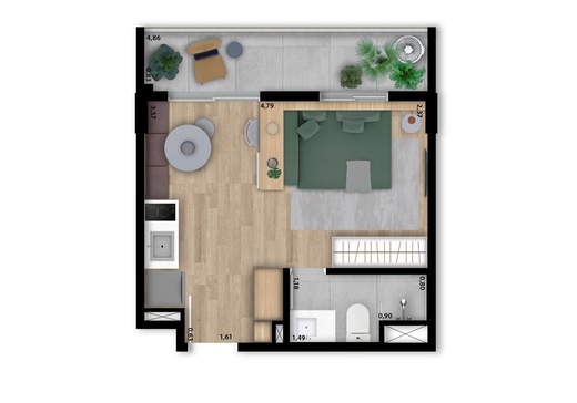 Planta 02 - 1 dorm 27m� - studio