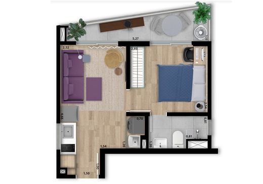 Planta 03 - 1 dorm 31m�
