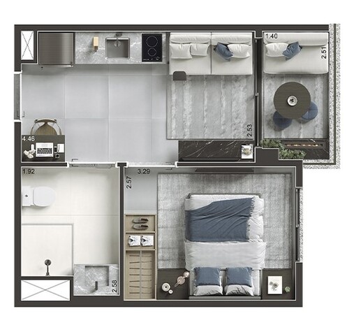 Planta 01 - 1 dorm 28,67m�