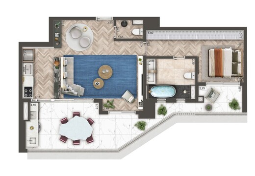 Planta 02 - 1 dorm 88,86m� - op��o