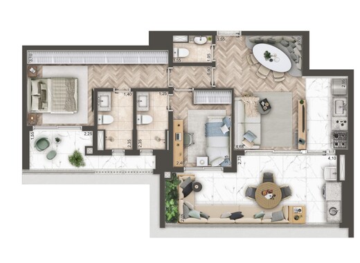 Planta 04 - 2 dorm 89,52m� - op��o