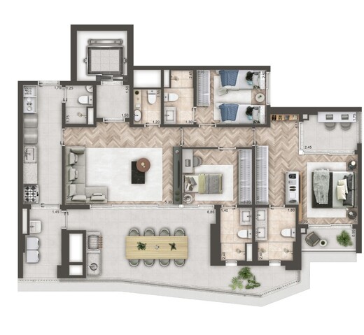 Planta 07 - 3 dorm 140,93m�