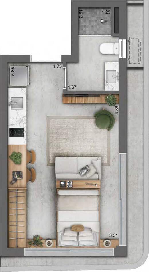 Planta 02 - 1 dorm 28,39m² - studio