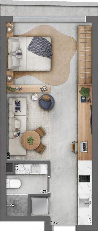 Planta 03 - 1 dorm 32,06m² - studio