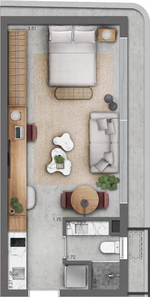 Planta 04 - 1 dorm 34,72m² - studio