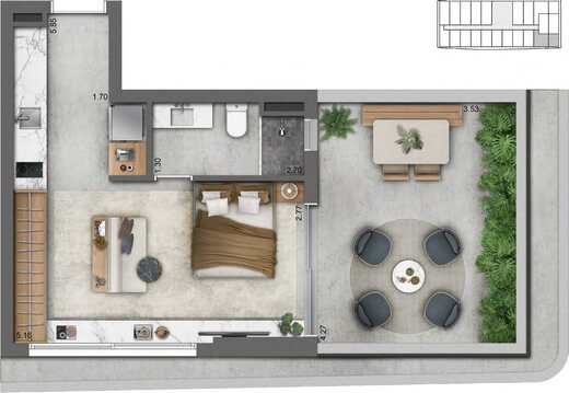 Planta 05 - 1 dorm 49,85m² - garden
