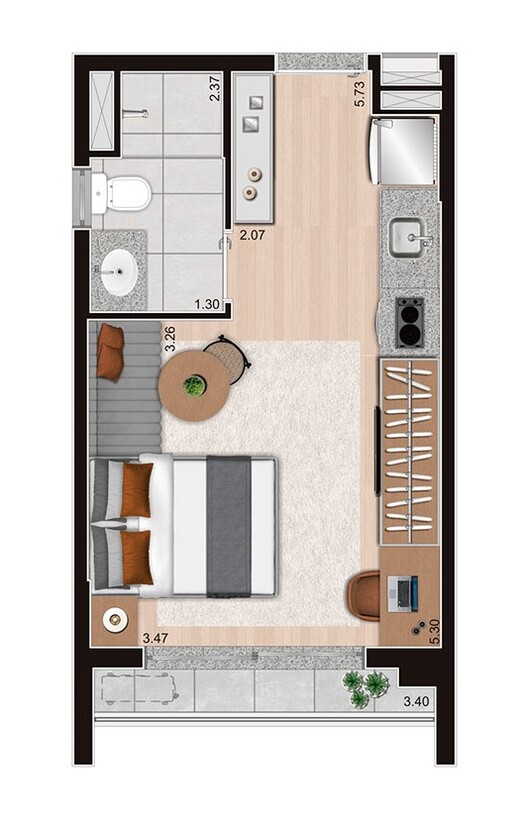 Planta 01 - 1 dorm 24m� - studio