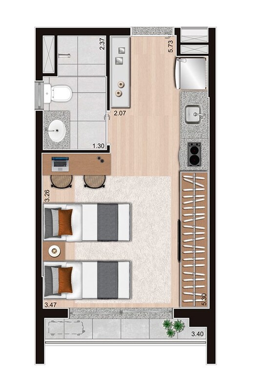Planta 02 - 1 dorm 24m� - op��o