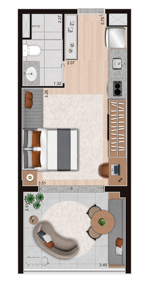 Planta 03 - 1 dorm 24m� - garden