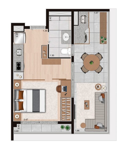 Planta 04 - 1 dorm 41m�