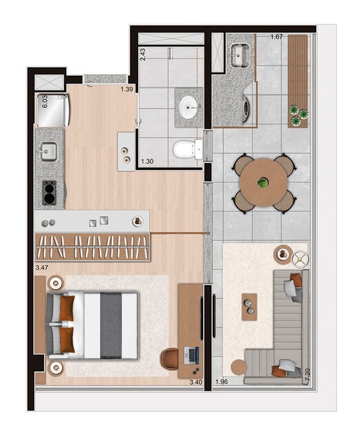 Planta 05 - 1 dorm 41m� - op��o