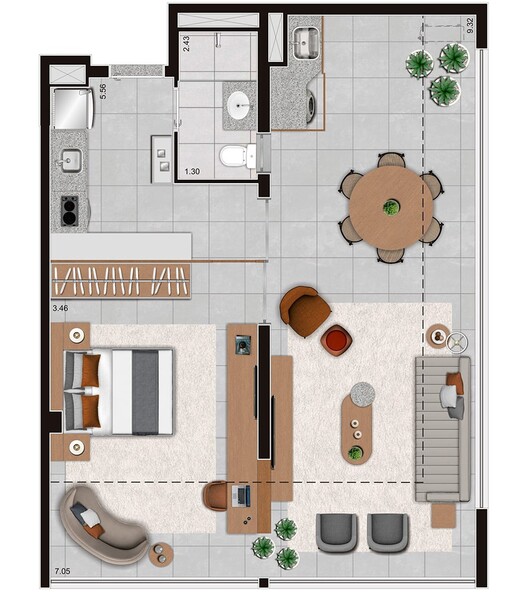 Planta 06 - 1 dorm 69m� - garden