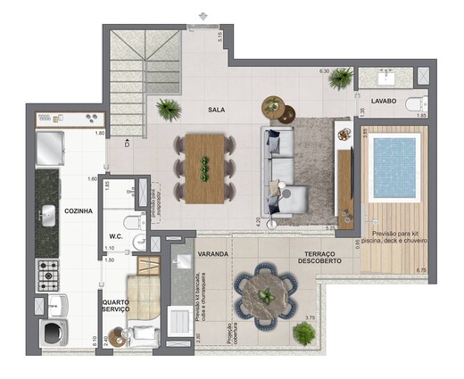 Planta 15 - 3 dorm 151,44m² - cobertura duplex - superior