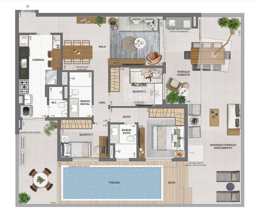 Planta 16 - 3 dorm 163,88m² - garden
