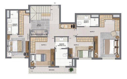 Planta 18 - 4 dorm 191,53m² - cobertura duplex - inferior