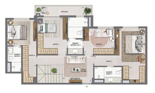 Planta 20 - 4 dorm 191,74m² - cobertura duplex - inferior
