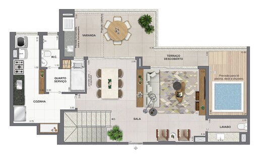 Planta 21 - 4 dorm 191,74m² - cobertura duplex - superior