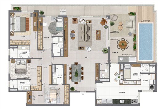 Planta 24 - 4 dorm 235,25m² - cobertura horizontal