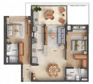 Planta 02 - 2 dorm 86,89m²